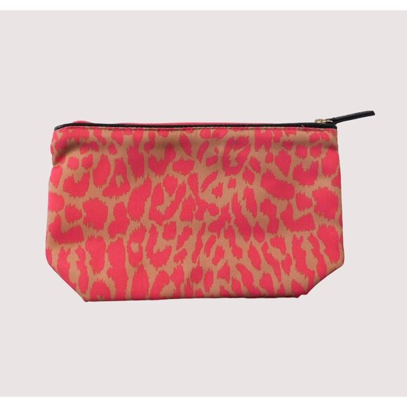 Estee Lauder Animal Print Cosmetic Bag Womens Pink Tan Travel Zip Closure - Picture 2 of 5